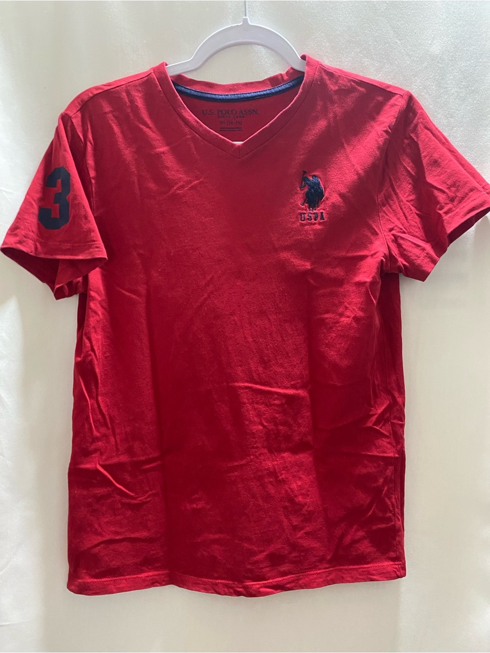U.S. Polo Assn. Teens XL 14/16 Red VNeck Short Sleeve Cotton Knit Tee Emb Logo 3